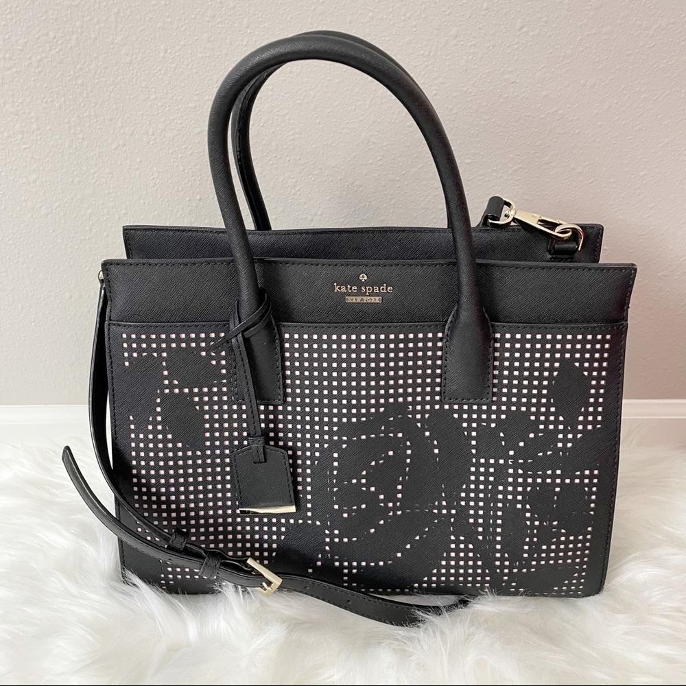 Kate Spade Perforated Rose Candace Satchel Black